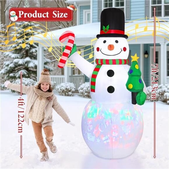 7FT Christmas Inflatable Snowman with Built-in Music Box & Rotating - Picture 2 of 8